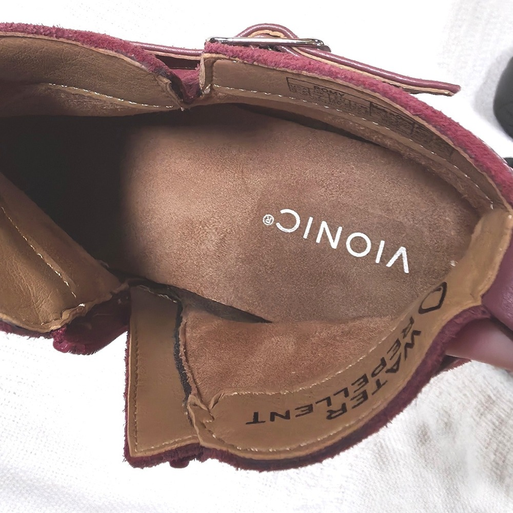 Vionic 9.5W Ankle Boots Suede Low Heel Raspberry - Picture 8 of 9